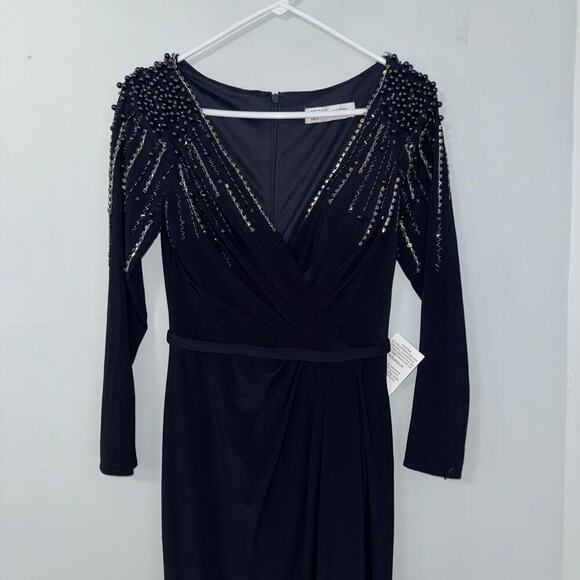 Ieena for MacDuggal FAUX WRAP JERSEY GOWN W/ EMBELLISHED ACCENTS NWT Size 2 - Picture 10 of 13